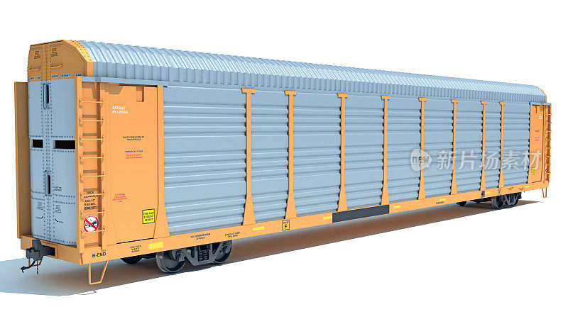 Auto Carrier Rail Train Car在白色背景上的3D渲染